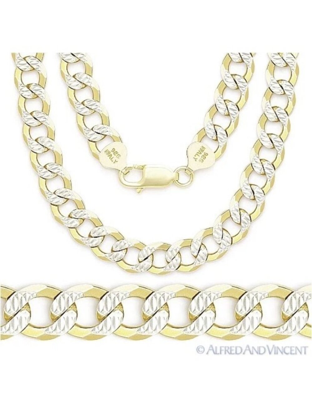9mm Cuban Pave Link Sterling Silver 14k Y Gold-Plated Men's Thick Chain Necklace